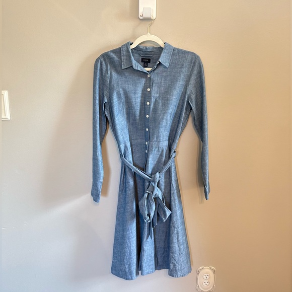 J. Crew • Chambray Tie Waist Shirt Dress Sz 4 Preppy Fall Casual - Picture 2 of 9